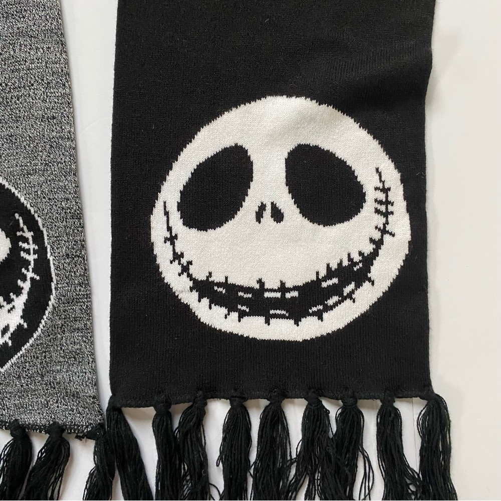 Nightmare Before Christmas Scarf Disney Jack Skellington 67” Black Gray Fringe - Picture 5 of 16